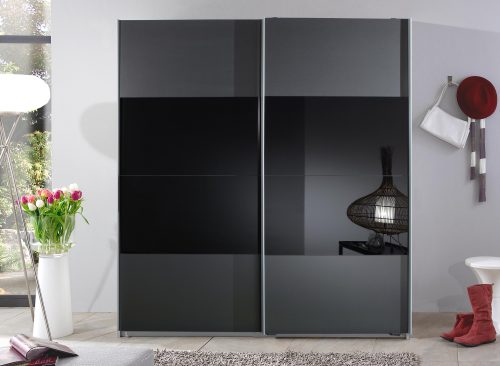 Vaatekaappi ENZO liukuovilla antratsiitti/musta lasi 180x64x198