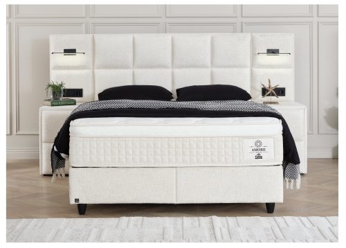Jenkkisänky AMORE XL kerma yöpöydillä