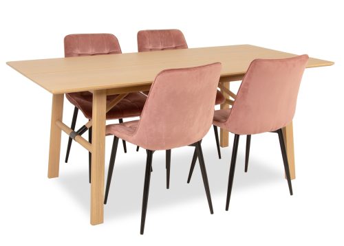 Ruokailuryhmä JULIETTE pöytä tammi 4 tuolia pinkki